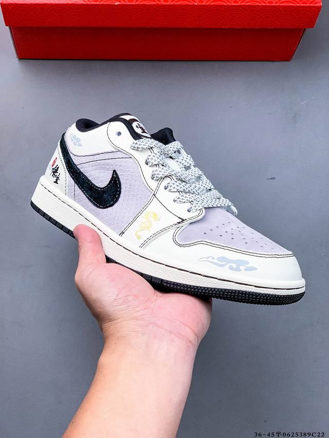 集图 公司级头层！耐克Nike Air Jordan 1 Low Aj1乔1 低帮潮流缓运动休闲板鞋。Aj1 低帮拼接 完美版型真头层牛皮# 内置缓震气垫 原鞋