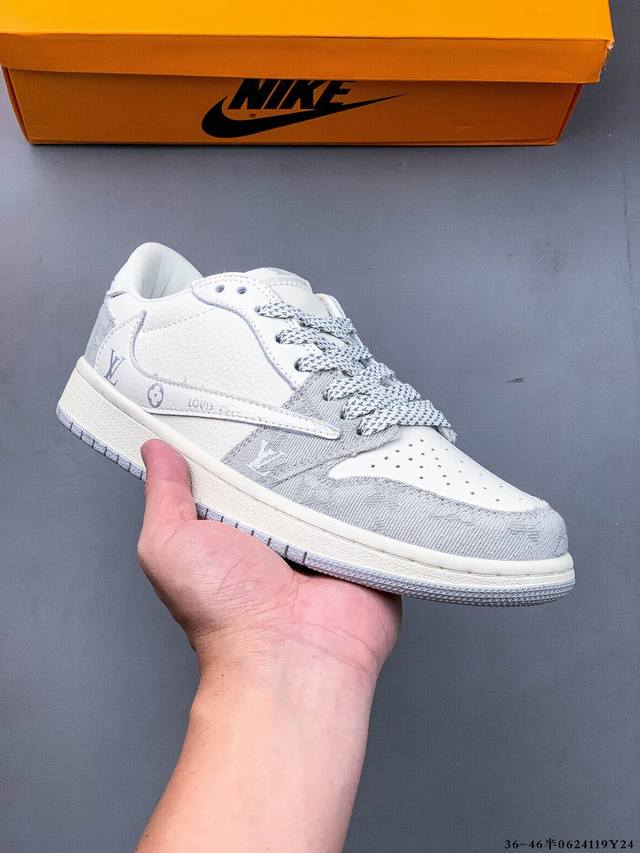 集图 真标半码！耐克Nike Air Jordan Low 1 乔1低帮倒勾Lv联名经典休闲鞋 0624119Y24