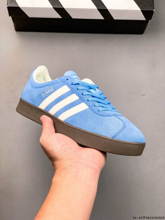 阿迪达斯Adidas Neo Vl Court 2.0 三叶草时尚潮流板鞋 T头 绒面麂皮防滑耐磨轻便低帮板鞋 整双鞋以传统的低帮呈现的清新造型 鞋头优先头层反