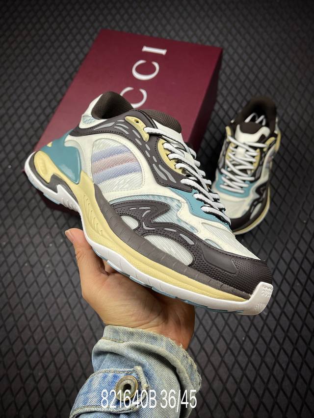 B Gucci 古驰 圆头抽绳 高奢百搭休闲男女士运动鞋 明星同款缓震慢跑鞋 小红书爆款厚底增高老爹鞋 鞋面走线工整 清晰质感 高端时尚 简约大气 防滑舒适。