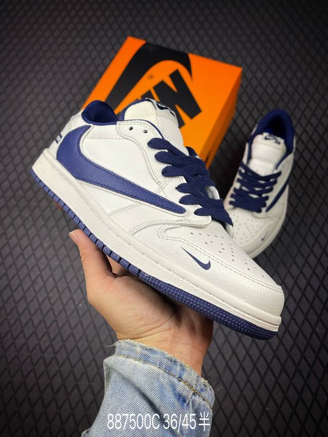 C 公司级Nike Air Jordan 1 X Travis Scott Aj1倒勾 乔一倒钩 ‘Diy’定制 耐克 低帮文化篮球鞋 完美品质出货 细节如图所