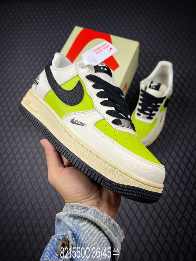 C Nike Air Force 1‘07 Low 联名 黑蓝双拼米黑 空军一号低帮休闲板鞋 #原楦头原纸板 原装鞋盒 定制五金配件 内置全掌气垫 原厂鞋底 货