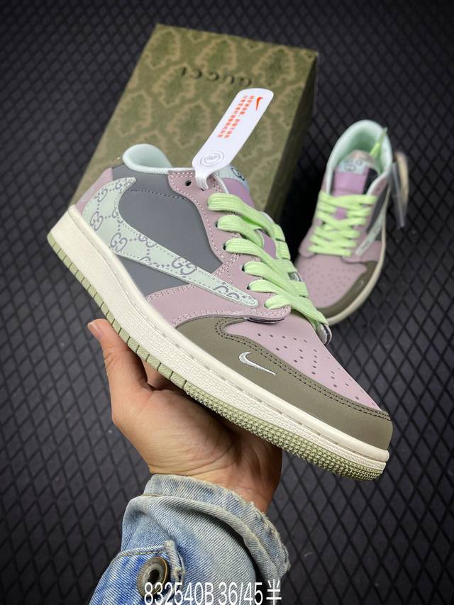 B 公司级Nike Air Jordan 1 X Travis Scott Aj1倒勾 乔一倒钩 ‘Diy’定制 耐克 低帮文化篮球鞋 完美品质出货 细节如图所