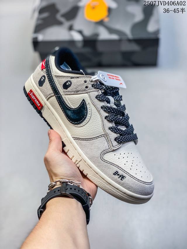 海外爆款限量发售！公司级 Nike Sb Dunk Low“Supreme X Bape三方联名 灰白黑勾” 周年高端定制 低帮休闲板鞋 定制鞋盒 大厂纯原品质