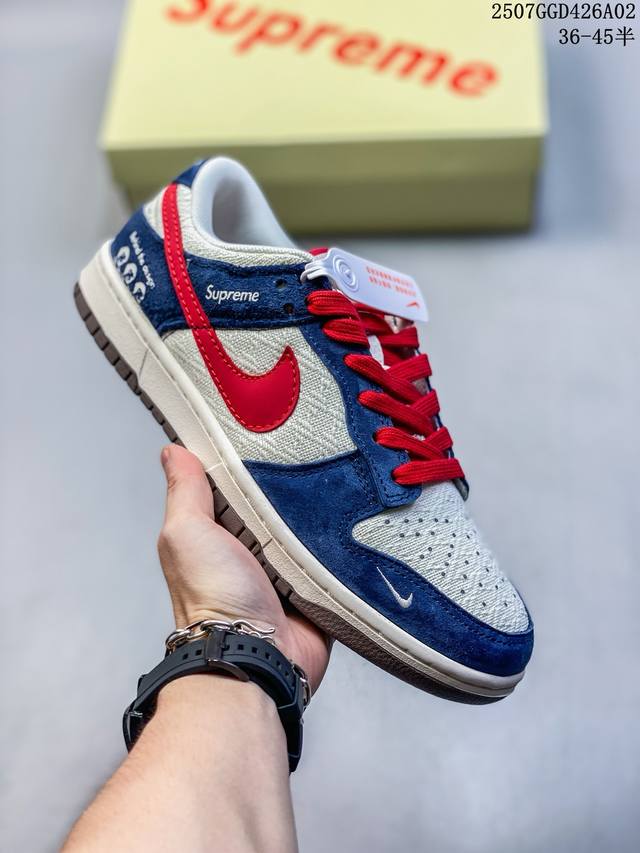 海外爆款限量发售！高端定制Nike Sb Dunk Low “Supreme联名---帆布白蓝红钩”高端定制 低帮休闲板鞋 定制鞋盒 大厂纯原品质出货 超高清洁