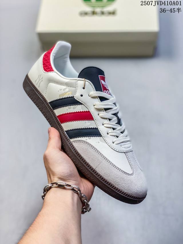 公司级Adidas Originals Samba Og ‘Diy’桑巴舞系列-Ny联名 夏季时尚百搭低帮休闲运动板鞋 白红棕 原装头层材料 用料绝不含糊 独家
