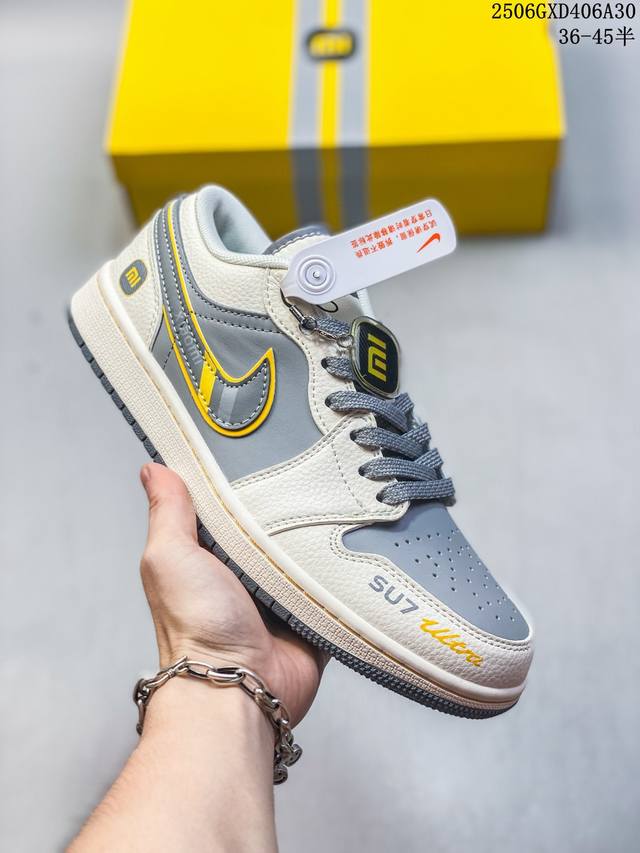 海外爆款限量发售！Nike Jordan Air Jordan 1“Xiaomi联名 寒武岩灰” 高端定制 低帮 复古 减震 防滑 耐磨 篮球鞋 定制鞋盒 大厂