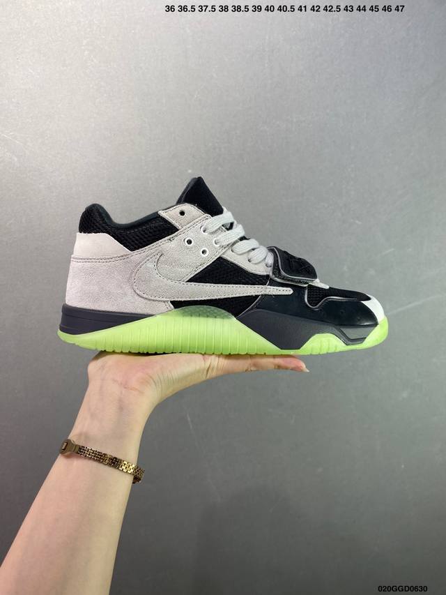 公司级Travis Scott X Jordan Jumpman Jack Tr “Bright Cactus”舒适百搭 防滑耐磨 中帮 复古篮球鞋 大倒钩篮球