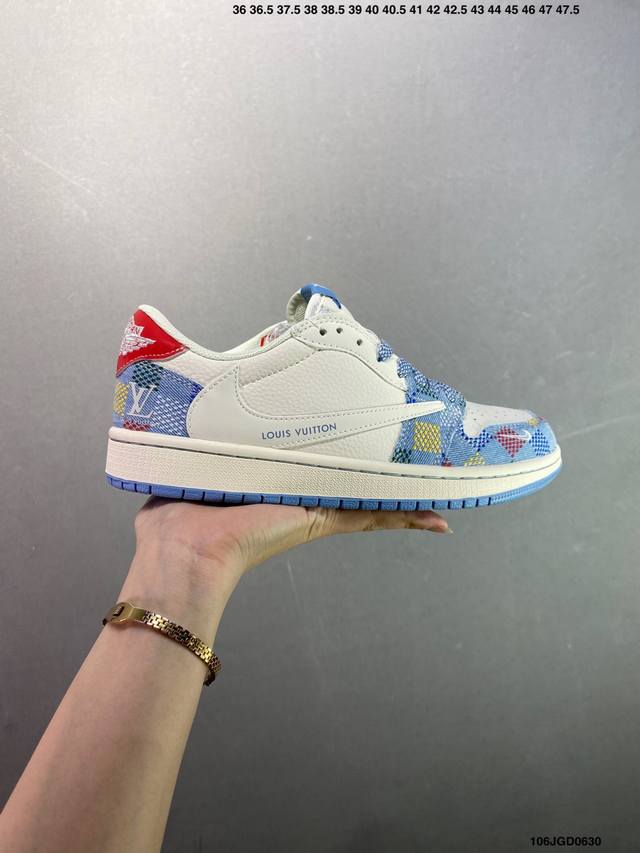 Ts X Air Jordan Aj1 Low 倒钩低帮联名定制配色 Fc1688-214 原厂内置气垫魔块 A模大底 头层小牛皮 鞋舌Aj原厂专用牛津布+Aj