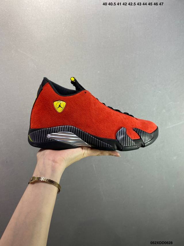 公司级Air Jordan 14 Retro Ferrari 中帮 法拉利红 Aj14 乔丹14代 Aj14 乔14 低邦 红黑 男女同款 乔丹篮球鞋系列 整双