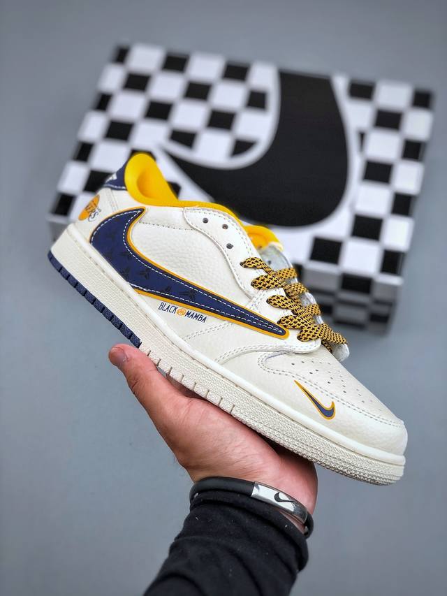 C版 Air Jordan Low 倒勾 “白黄蓝勾-洛杉矶湖人队黑曼巴'' 定制Aj联名-高端定制 低帮复古文化板鞋 #定制鞋盒 大厂纯原品质出货 超高清洁度