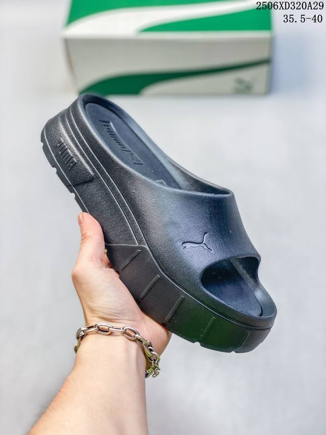 新品 彪马 Puma 女士凉拖鞋 Mayze Stack Injex 一字拖 一脚蹬 沙滩鞋 舒适透气时尚简约休闲家居运动拖鞋 Green橡胶底一字拖鞋 女款