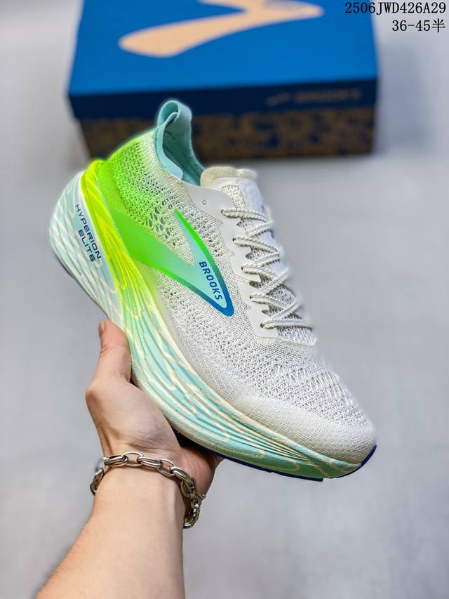 公司级Brooks布鲁克斯 Hyperion Elite 4 Pb 舒适百搭防滑耐磨 低帮 越野竞速跑步鞋 采用改进工程空气网眼组合热熔工艺 鞋面材质搭载Dna