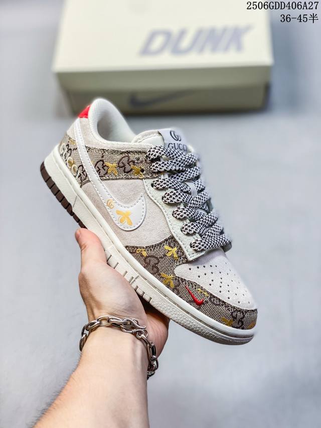 海外爆款限量发售！公司级 Nike Sb Dunk Low“古驰联名 小蜜蜂白勾” 周年高端定制 低帮休闲板鞋 定制鞋盒 大厂纯原品质出货 超高清洁度 皮料切割