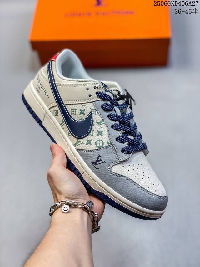 海外爆款限量发售！Nike Sb Dunk Low“ Lv联名 深蓝底印花” 周年高端定制 低帮休闲板鞋 定制鞋盒 大厂纯原品质出货 超高清洁度 皮料切割干净无