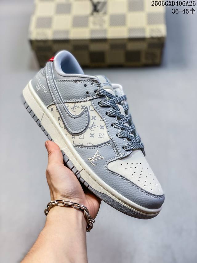 Nike Sb Dunk Low“Lv联名 经典灰白” 周年高端定制 低帮休闲板鞋 3M反光 夜光效果 定制鞋盒 大厂纯原品质出货 超高清洁度 皮料切割干净无任