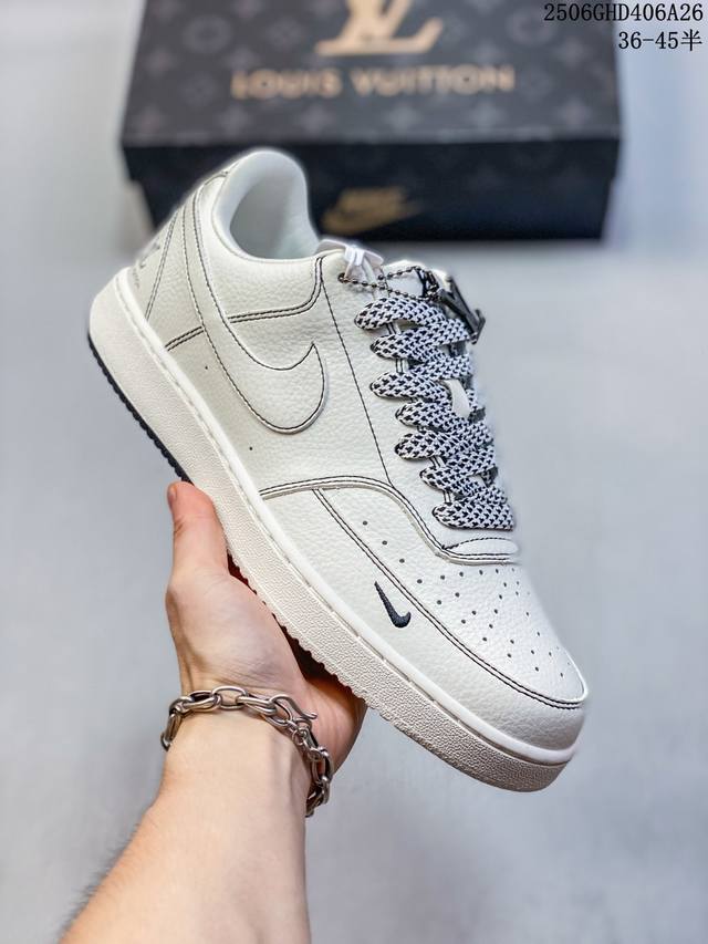 海外限量发售！公司级Nike Court Vision 1 Low 低帮 板鞋 “Lv联名 双拼黑线” 运动鞋 休闲鞋 折边针车 工艺难度大 原楦头原纸板 原装