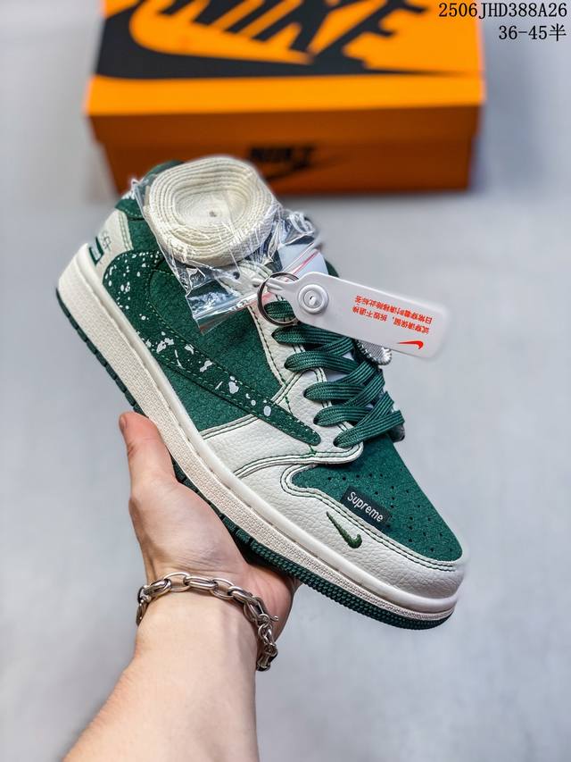高端定制 Stussy X Jordan 1 Low 斯图西联名 倒勾低帮休闲版本 原厂全头层皮 大厂纯原品质出货 纯正版型 定制鞋盒 皮料切割干净无任何毛边