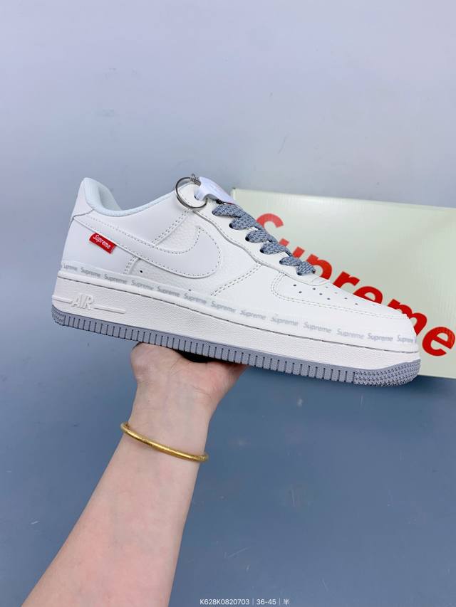 公司级Nike Air Force 1 '07 Low “Supreme联名 米灰弹幕”空军一号 低帮 运动鞋 休闲鞋 折边针车 工艺难度大 原楦头原纸板 原装