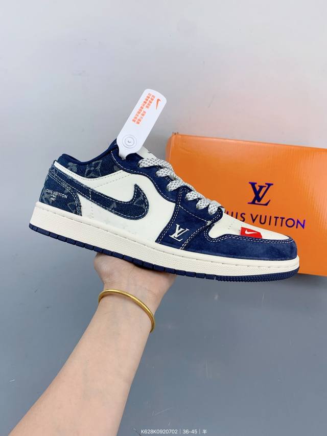 Nike Jordan Air Jordan 1“Lv联名 牛仔猪八双拼” 高端定制 低帮 复古 减震 防滑 耐磨 篮球鞋 定制鞋盒 大厂纯原品质出货 超高清洁