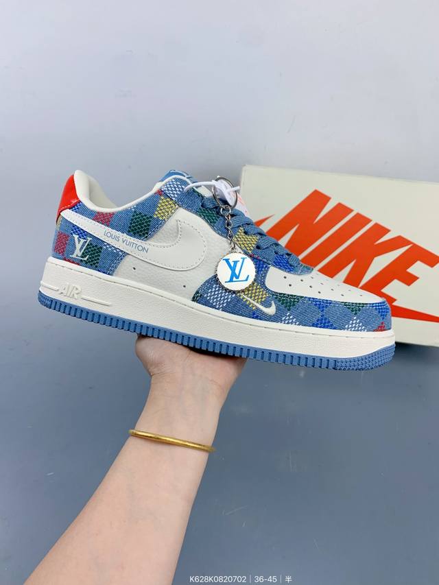 公司级Nike Air Force 1 '07 Low “Lv联名 彩色牛仔”空军一号 低帮 运动鞋 休闲鞋 折边针车 工艺难度大 原楦头原纸板 原装鞋盒 定制