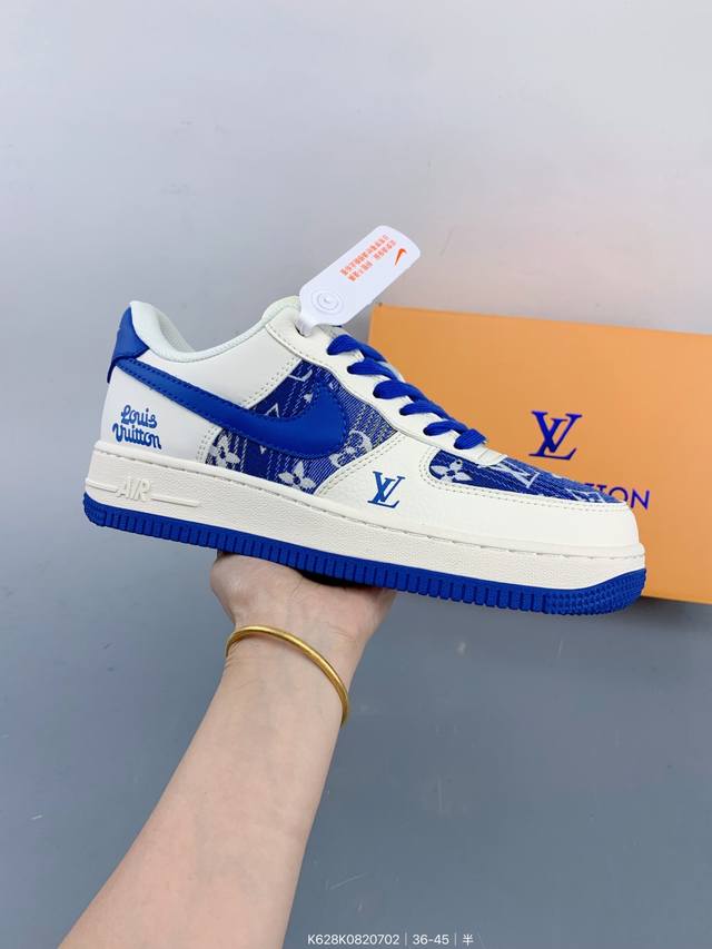 公司级Nike Air Force 1 '07 Low “Lv联名 花布蓝勾”空军一号 低帮 运动鞋 休闲鞋 折边针车 工艺难度大 原楦头原纸板 原装鞋盒 定制