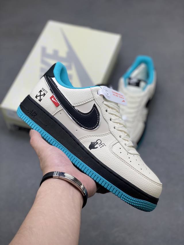 海外限量发售！公司级Nike Air Force 1 '07 Low “Off-White联名 黑蓝双拼米黑”空军一号 低帮 运动鞋 休闲鞋 折边针车 工艺难度