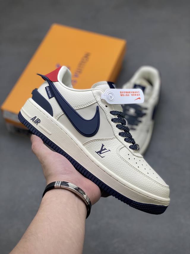 海外限量发售！公司级Nike Air Force 1 '07 Low “Lv联名 深蓝大勾”空军一号 低帮 运动鞋 休闲鞋 折边针车 工艺难度大 原楦头原纸板
