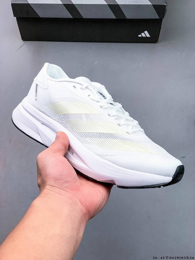 集图 公司级！Adidas Adizero Evo Sl M马拉松飞线贾卡轻质透气休闲运动跑步鞋 采用双层透气网纱 Flywire动态飞线绑缚鞋面材质 内置Zo