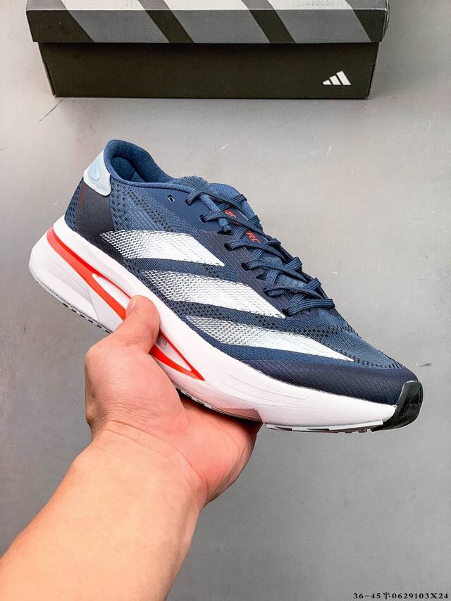 公司级！Adidas Adizero Evo Sl M马拉松飞线贾卡轻质透气休闲运动跑步鞋 采用双层透气网纱 Flywire动态飞线绑缚鞋面材质 内置Zoom小