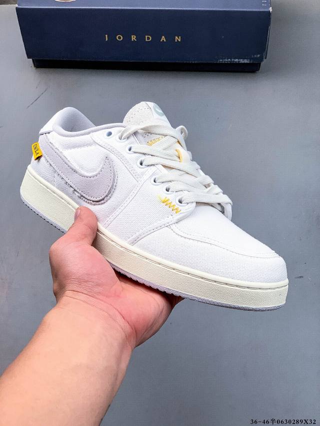 Uion La X Air Jordan Aj1 Ko Low 低帮复古篮球鞋 选用帆布与麂皮材质进行设计 鞋侧 Swoosh 依旧以魔术贴设计出现 而随鞋附赠