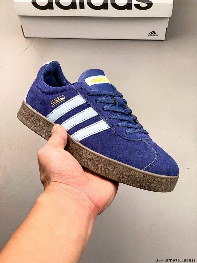 阿迪达斯Adidas Neo Vl Court 2.0 三叶草时尚潮流板鞋 T头 绒面麂皮防滑耐磨轻便低帮板鞋 整双鞋以传统的低帮呈现的清新造型 鞋头优先头层反
