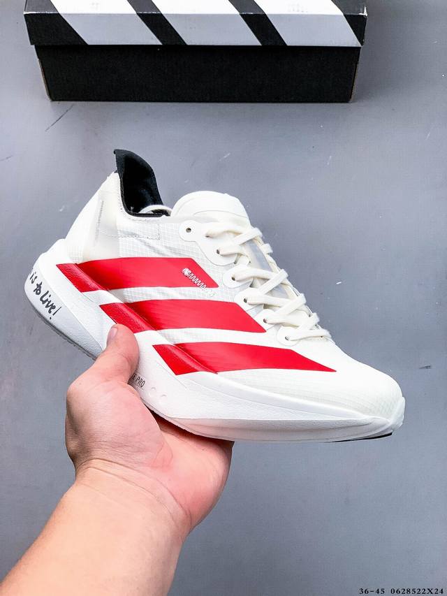 集图 公司级！Adidas Adizero Adios Pro 4马拉松飞线贾卡轻质透气休闲运动跑步鞋 采用双层透气网纱 Flywire动态飞线绑缚鞋面材质 内