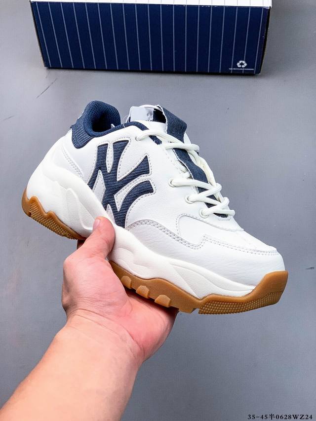 公司级！Mlb Chunky Liner 厚底休闲跑步鞋 Ny印花 牛皮材质运动鞋 0628Wz24