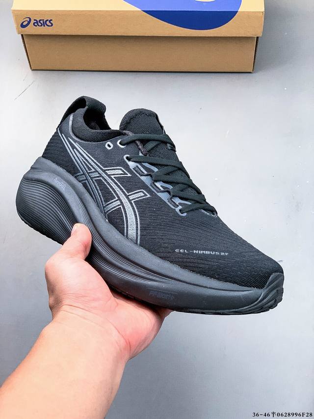 公司级！Asics Gel-Nimbus 27 舒适防滑耐磨低帮休闲跑步鞋 鞋底采用了轻质发泡材料 并在后跟和前掌处采用了Asics亚瑟士核心科技-Gel缓震胶