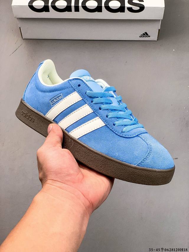 阿迪达斯Adidas Neo Vl Court 2.0 三叶草时尚潮流板鞋 T头 绒面麂皮防滑耐磨轻便低帮板鞋 整双鞋以传统的低帮呈现的清新造型 鞋头优先头层反