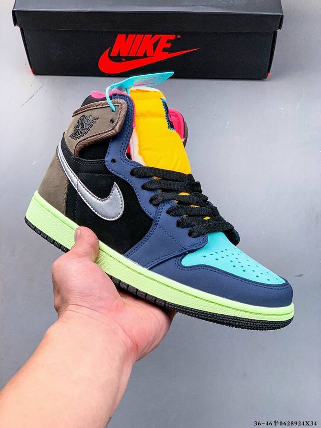 公司级头层！Air Jordan 1 乔1 高帮潮流缓震运动休闲板鞋 原装头层皮革 内置缓震气垫 原鞋开模 拒绝公底 原汁原味 忠于原版。0628924X34