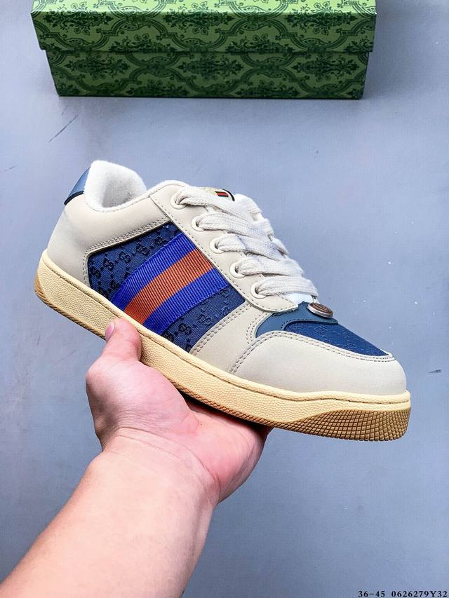 Gucci Distressed Screener Sneaker 古驰小脏鞋系列 官方同步 经典原型复古百搭做旧小脏板鞋复古学院风 怀旧版 0626279Y3