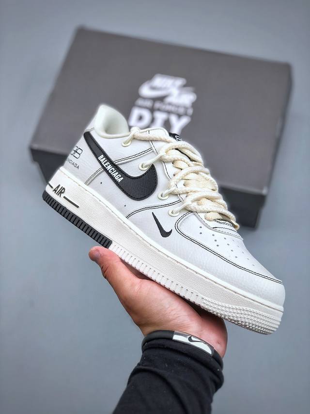 Nike Air Force 1 Low 07 X Balenciaga 白黑绑带小钩原楦头原纸板 打造纯正低帮空军版型专注外贸渠道 全掌内置蜂窝气垫 原盒配件