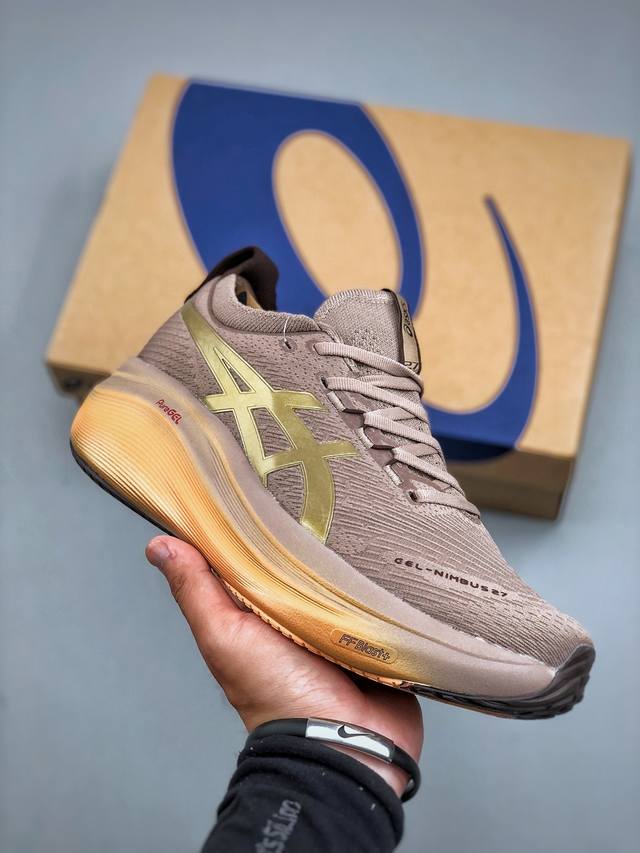 Asics Gel-Nimbus 27 舒适防滑耐磨低帮休闲跑步鞋鞋底采用了轻质发泡材料 并在后跟和前掌处采用了Asics亚瑟士核心科技-Gel缓震胶 赋予鞋款