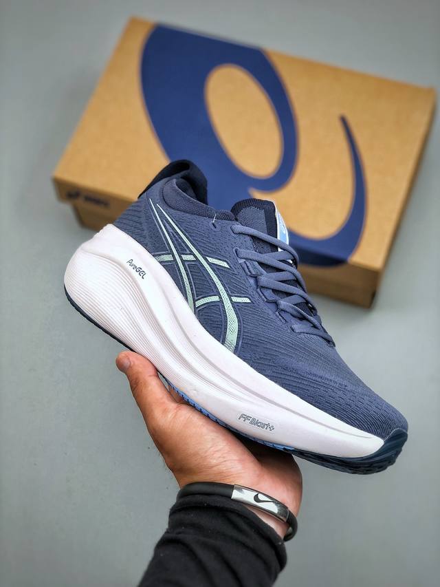 Asics Gel-Nimbus 27 舒适防滑耐磨低帮休闲跑步鞋鞋底采用了轻质发泡材料 并在后跟和前掌处采用了Asics亚瑟士核心科技-Gel缓震胶 赋予鞋款