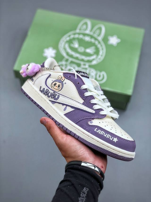 Nike Air Jordan 1 X Travis Scott Aj1倒勾 乔一倒钩 ‘Diy’定制 拉布布联名白紫 耐克 低帮文化篮球鞋 完美品质出货 细节