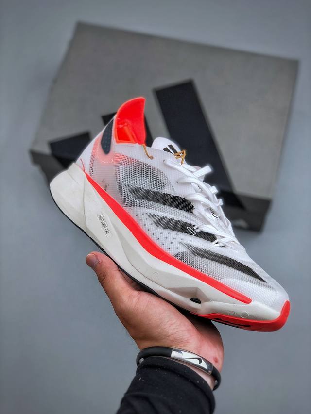 Adidas Adizero Adios Pro 3马拉松飞线贾卡轻质透气休闲运动跑步鞋采用双层透气网纱 Flywire动态飞线绑缚鞋面材质 内置Zoom小气垫
