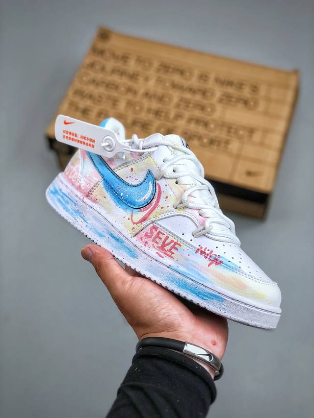 纯原J版 Nike Court Vision Lo ‘Diy’定制 低帮百搭 透气休闲运动板鞋 兼顾舒适脚感和出众风范 演绎匠心之作 结构性的支撑贴合感结合复古