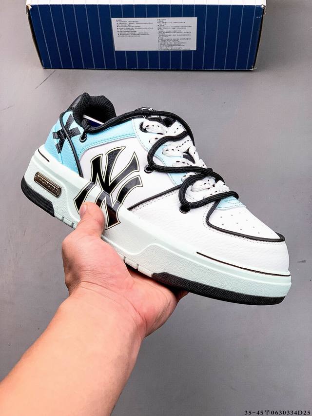 公司级！Mlb Chunky Liner 厚底休闲跑步鞋 Ny印花 牛皮材质运动鞋 0630334D25
