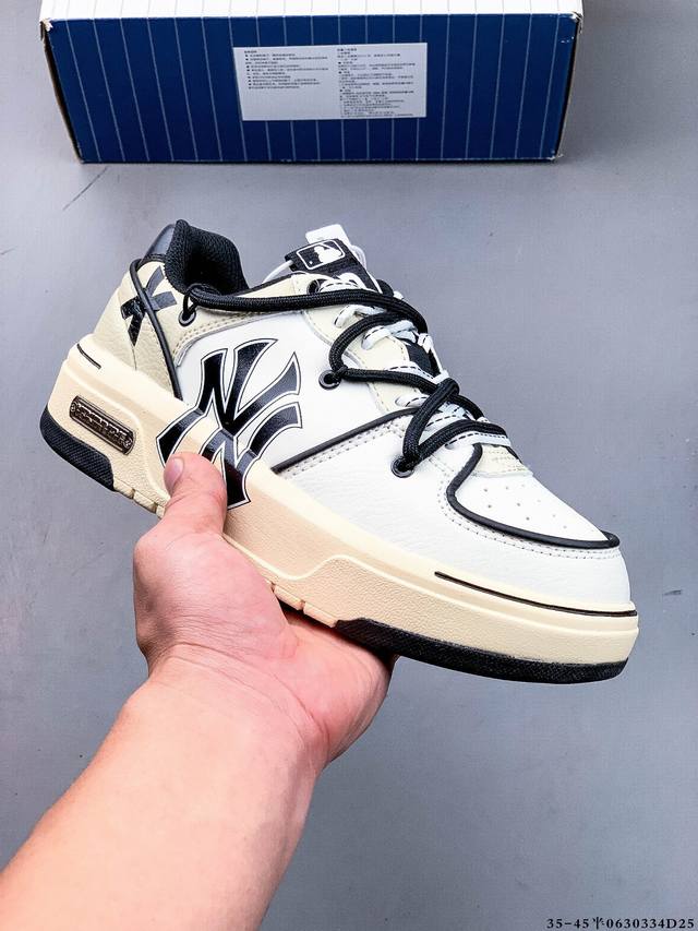 公司级！Mlb Chunky Liner 厚底休闲跑步鞋 Ny印花 牛皮材质运动鞋 0630334D25