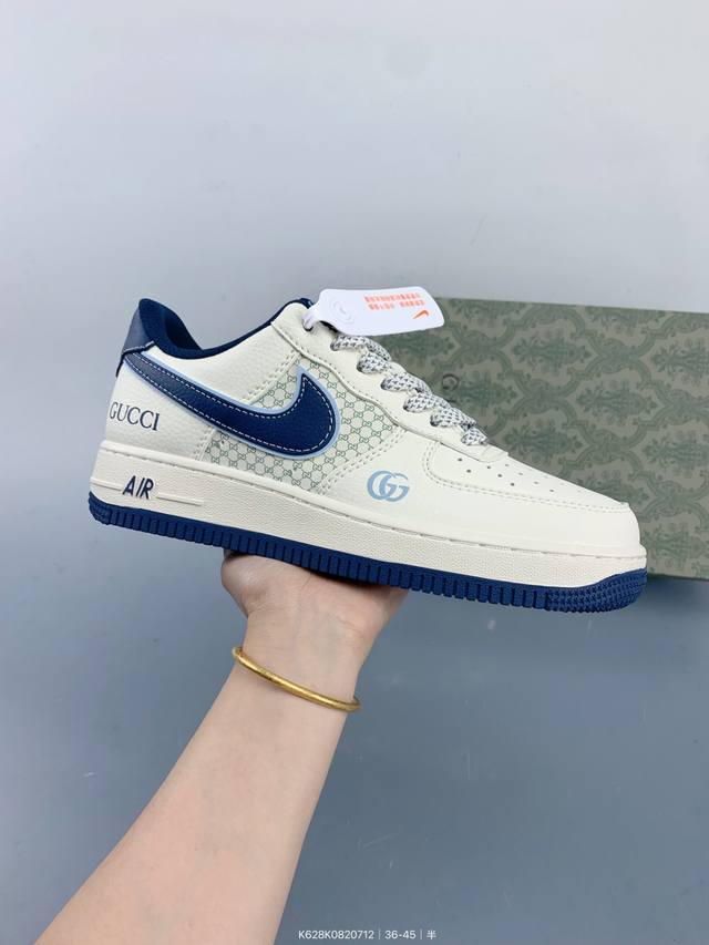 公司级Nike Air Force 1 '07 Low “古驰联名 花纹蓝勾”空军一号 低帮 运动鞋 休闲鞋 折边针车 工艺难度大 原楦头原纸板 原装鞋盒 定制