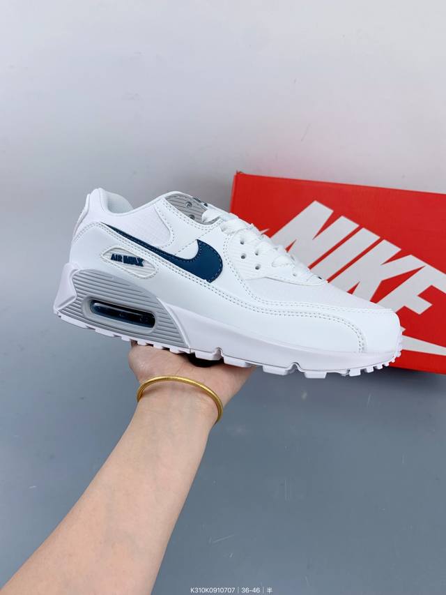 耐克Nike Air Max 90 经典复古小气垫缓震跑鞋 鞋面由皮和革织物打造，犀利的条线打造出酷劲十的足视觉效果 网布鞋增面强透气性，穿着为极舒适 经可典视