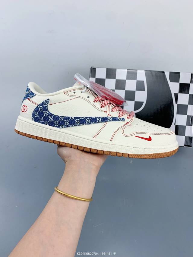 乔1 Travis Scott X Fraent Design X Air 1 Low Og S 乔1 蛇年限定 灰蛇鳞灰勾 低帮文化休闲板鞋 Size：如图