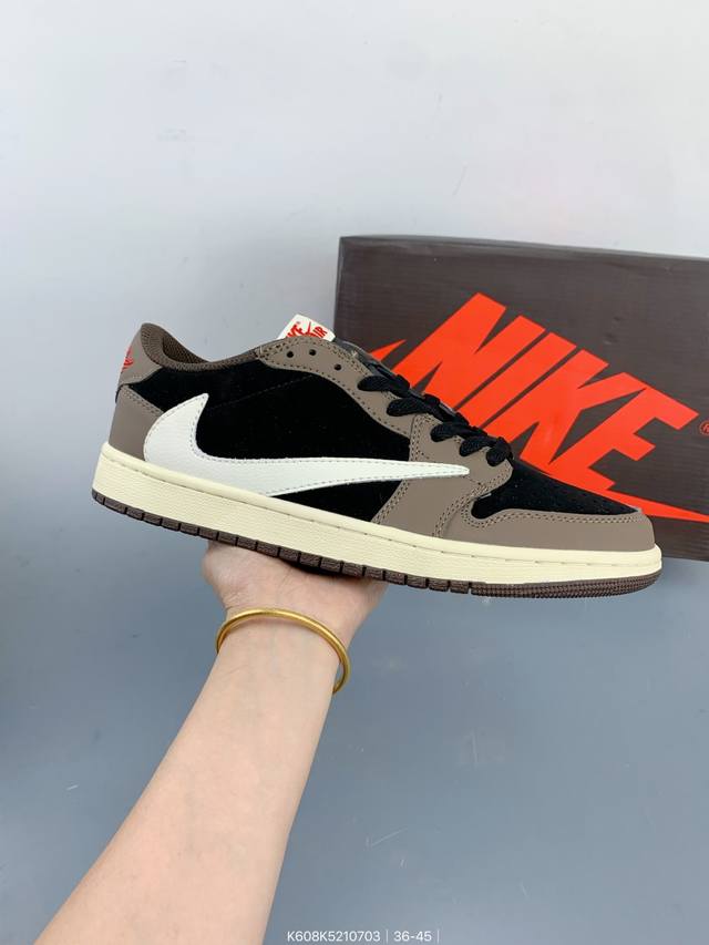 Aj1倒勾Travis Scott X Air Jordan 1 ” Reverse Mocha “ Aj1乔1 Ts 闪电 联名倒钩 低帮文化篮球鞋 Size